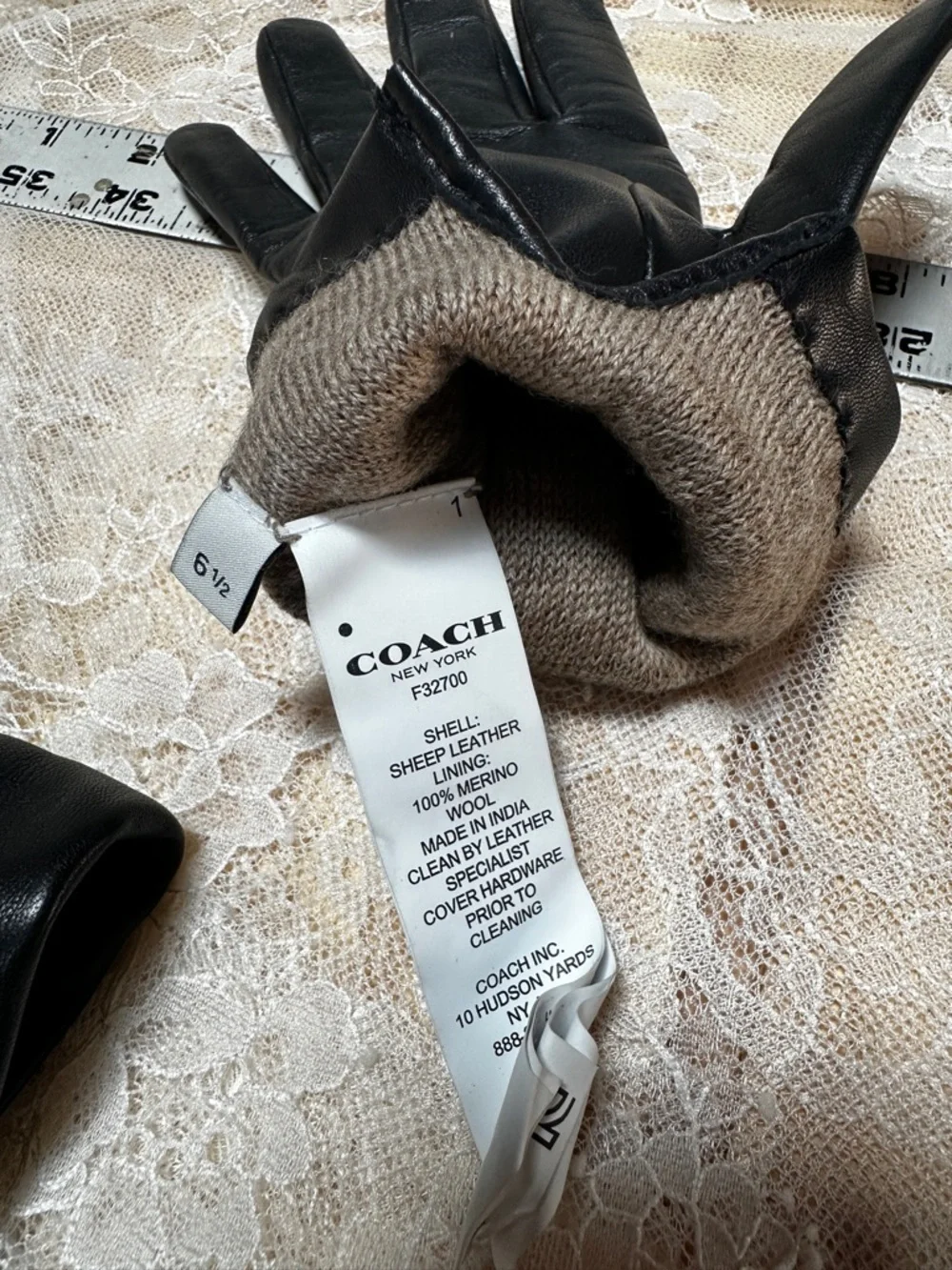 Coach Black Leather wool women’s driving riding Gloves with Gold Accent Soft